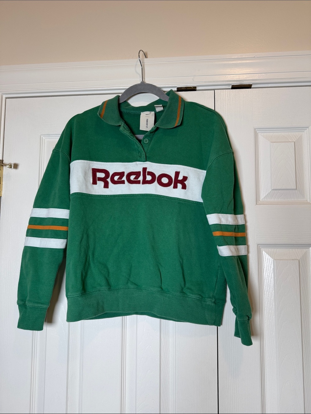Vintage Style Reebok x Forever 21 Graphic Rugby Polo Sweatshirt S